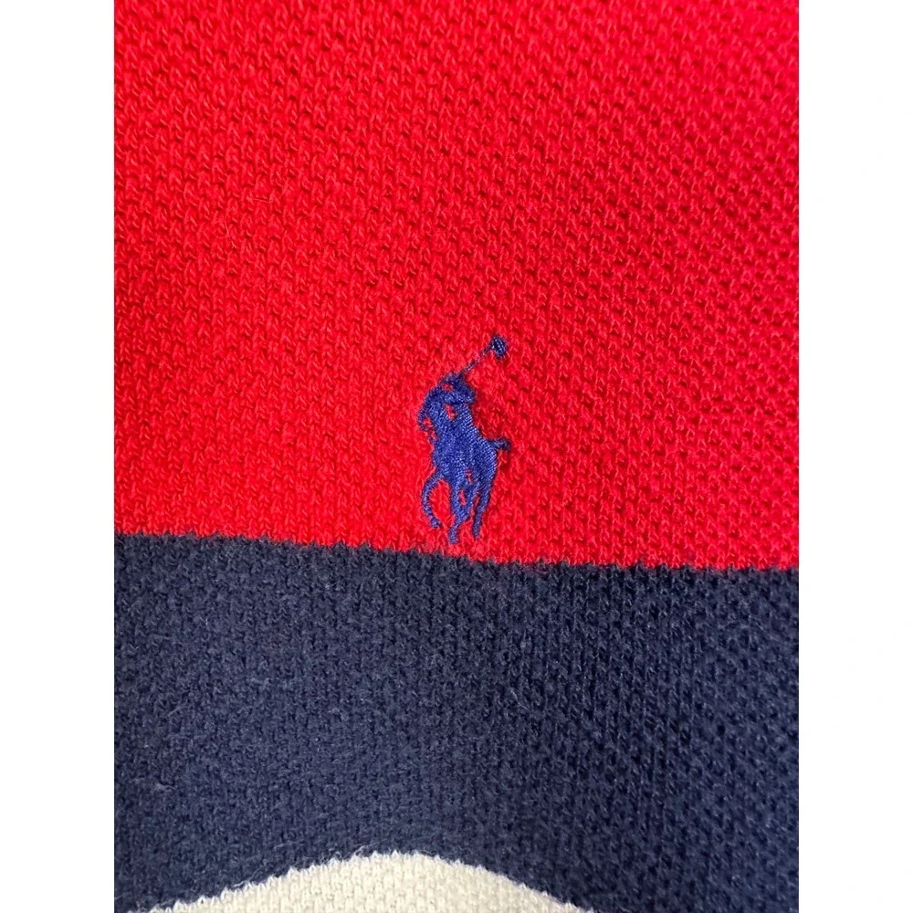 Polo Ralph Lauren Mens XL Red Navy Blue White Striped‎ Pique Cotton Polo Shirt